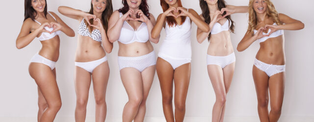 Sex kvinnor i underkläder